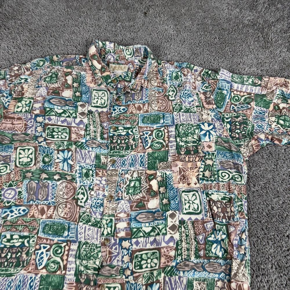 Kahala Shirt Mens Large Brown Green Hawaiian Aloha Camp Rayon Button Front - Picture 3 of 8